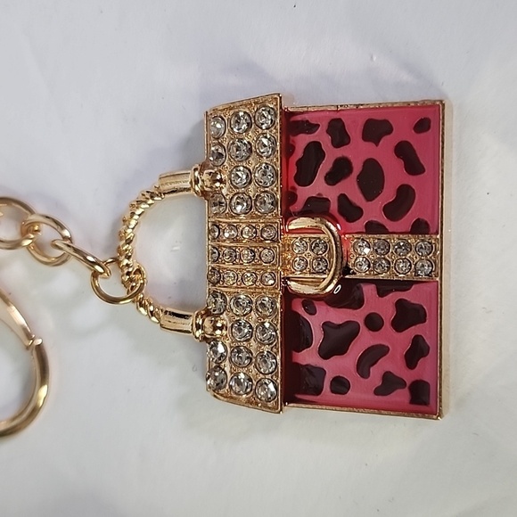 Gold with Pink Animal Print Purse Keychain Purse Charm - Picture 3 of 6